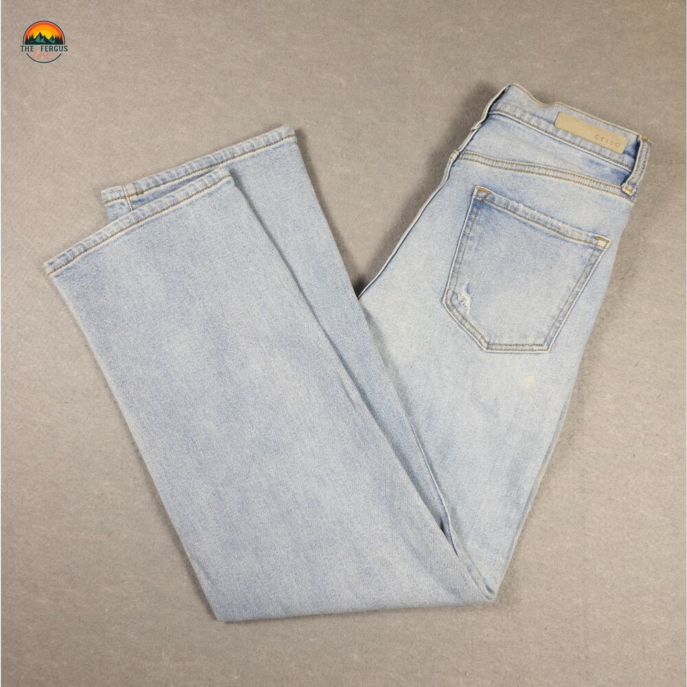 Cello Straight Jeans Blue Light Wash Distressed Button Fly Women's Size 9